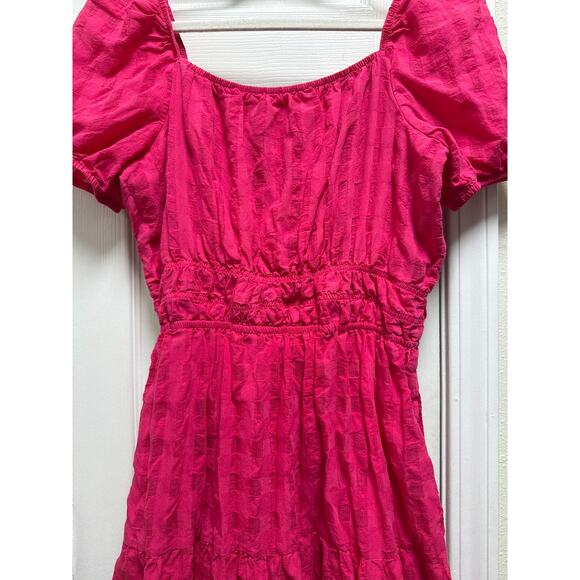 Anthropologie Hot Pink Francesca Cotton Tiered Gingham Midi Dress Size Medium - Picture 6 of 8